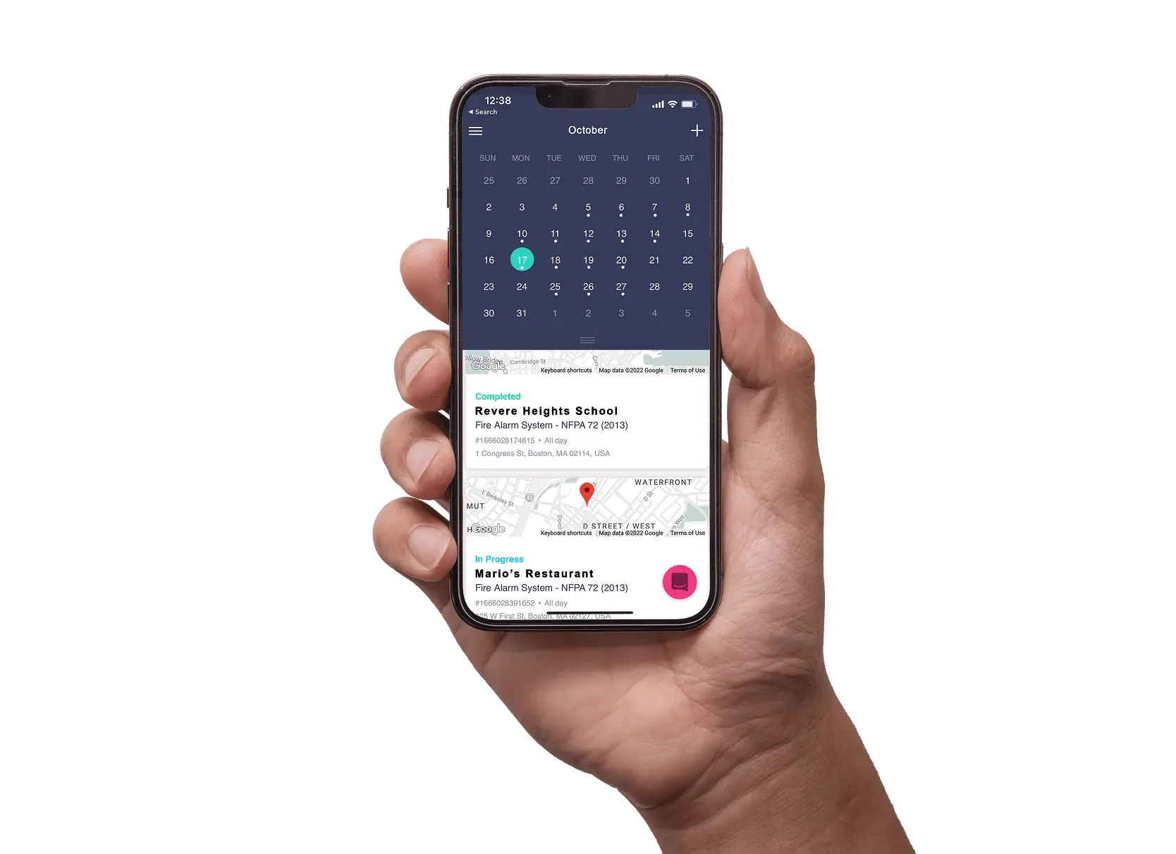 Hand holding FireNSpec App calendar